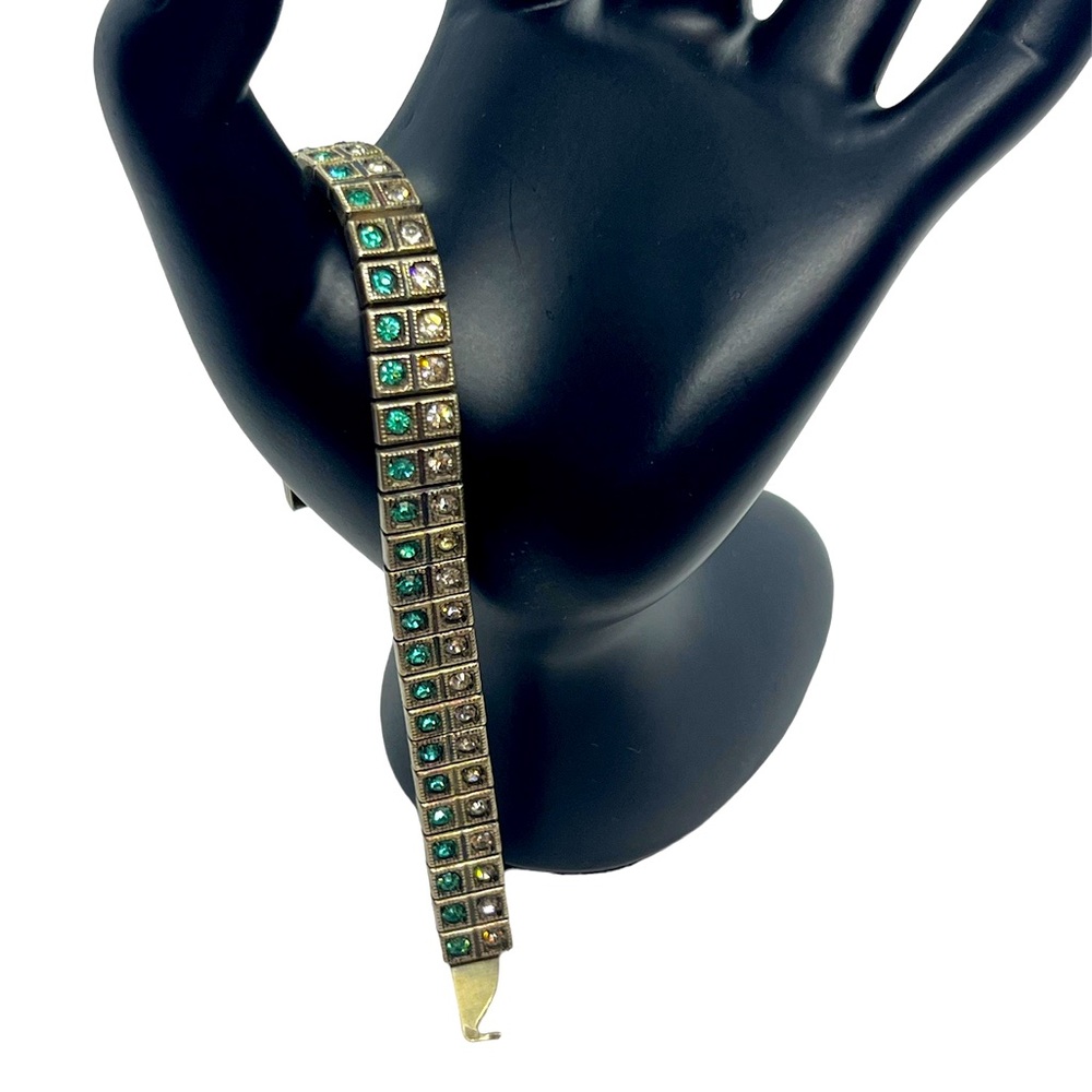 Payco antique sterling silver rhinestone bracelet Art Deco vintage DAMAGED green